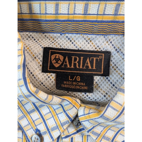 Ariat Men's yellow Blue Plaid Western Long Sleeve Casual Cotton Large Causal - Picture 2 of 5